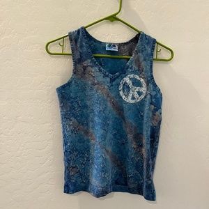 Avalon Apparel tank tie dyed with peace sign size small Blue